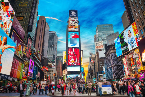 new york city time square at dusk